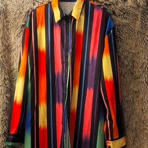 SHEIN 🌈Rainbow striped botton down dress L